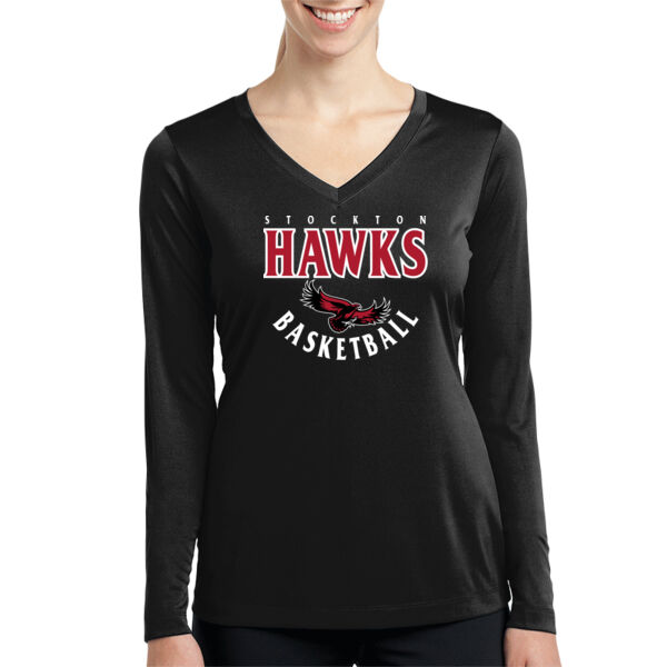 Stockton Hawks - Ladies Long Sleeve PosiCharge ® Competitor V Neck Tee Thumbnail